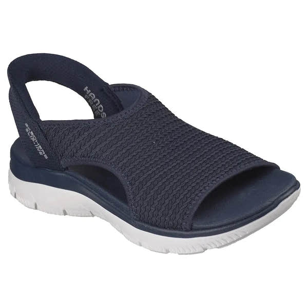 Skechers Summits Sandal for ladies in navy, vegan textile upper, elasticated slip-on design, cushioned sole, sporty casual sandal.