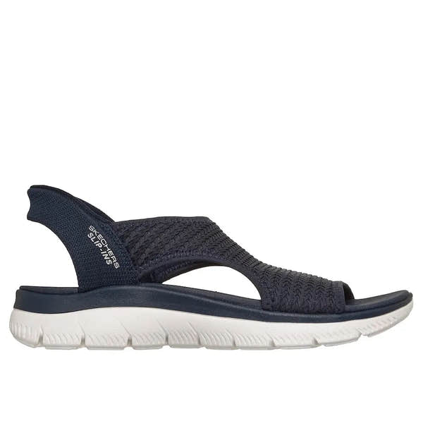 Skechers Summits Sandal for women, navy textile vegan elasticated strap, cushioned sporty flip-flop style footwear.
