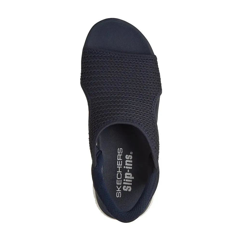 Skechers Summits Sandal for women, navy vegan textile sporty elasticated sandal, slip-on design, lightweight and comfortable.