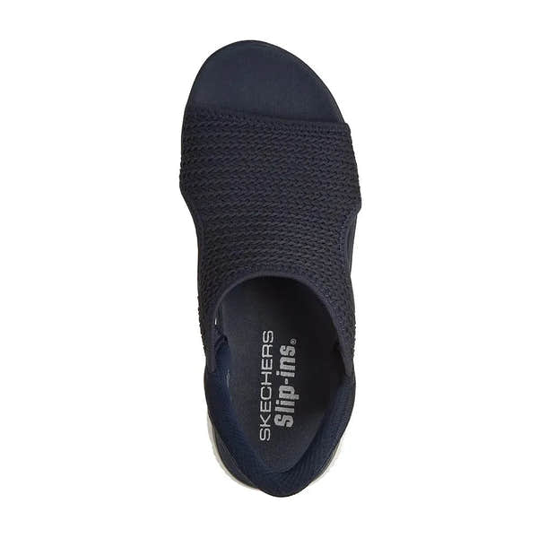 Skechers Summits Sandal for women, navy vegan textile sporty elasticated sandal, slip-on design, lightweight and comfortable.