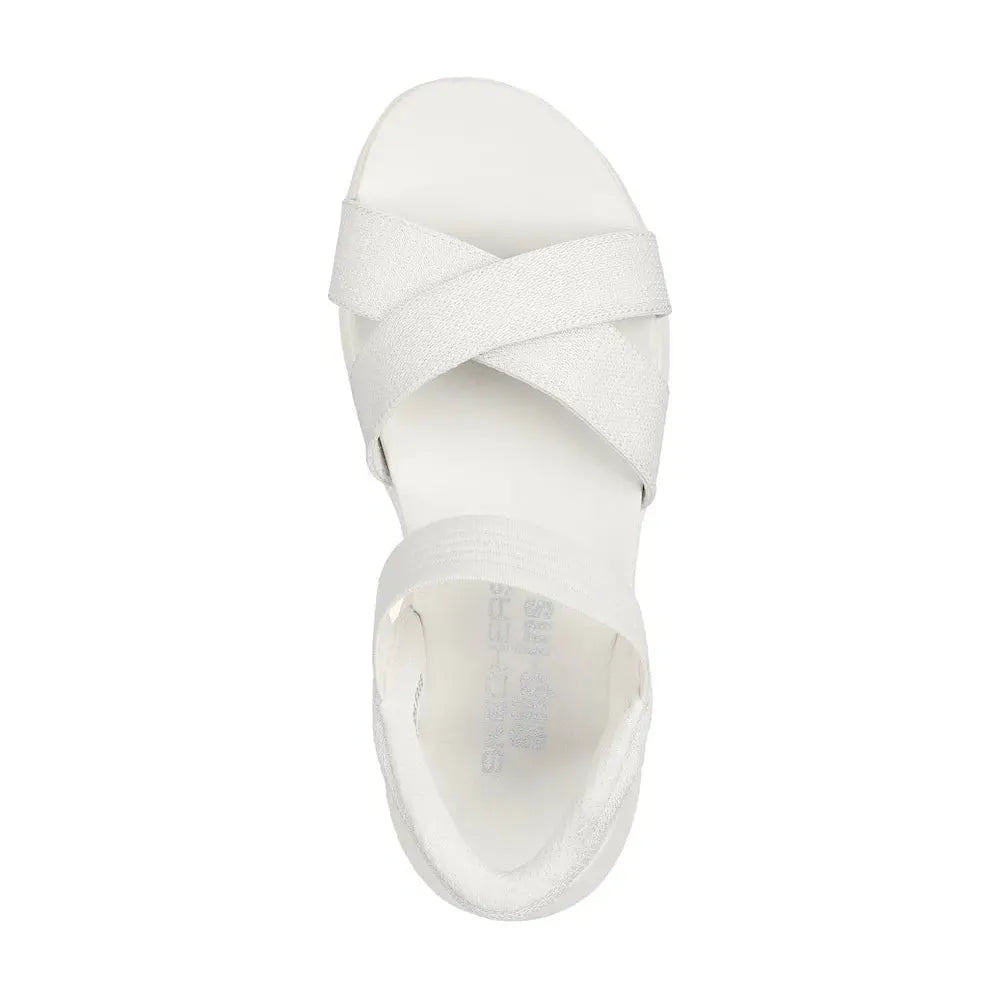 Skechers Ultra Flex 3.0 Ladies Off White Vegan Textile Slip-On Sandal with Elasticated Straps