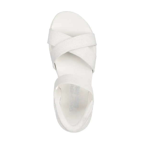 Skechers Ultra Flex 3.0 Ladies Off White Vegan Textile Slip-On Sandal with Elasticated Straps