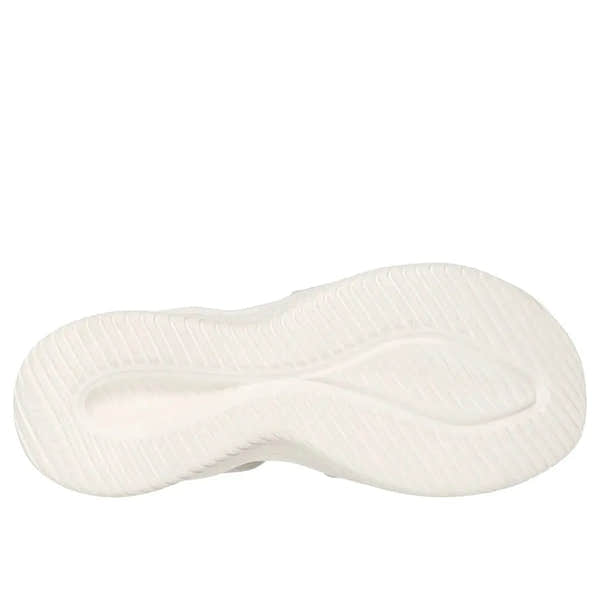 Skechers Ultra Flex 3.0 ladies off white vegan textile elasticated slip-on sneaker with cushioned sole.