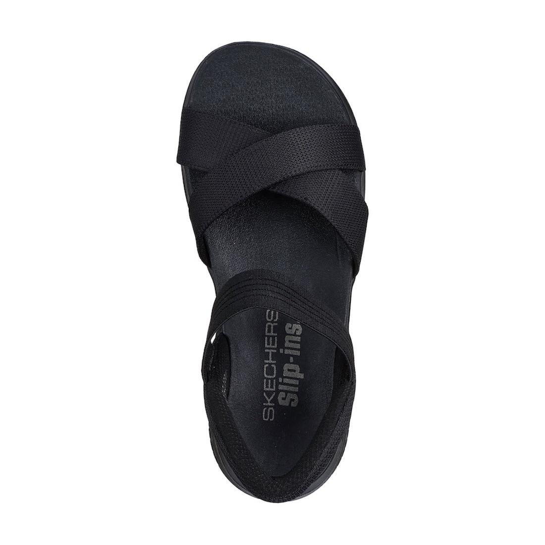 Skechers Ultra Flex 3.0 Never Better women's black textile slip-on elasticated sandals.