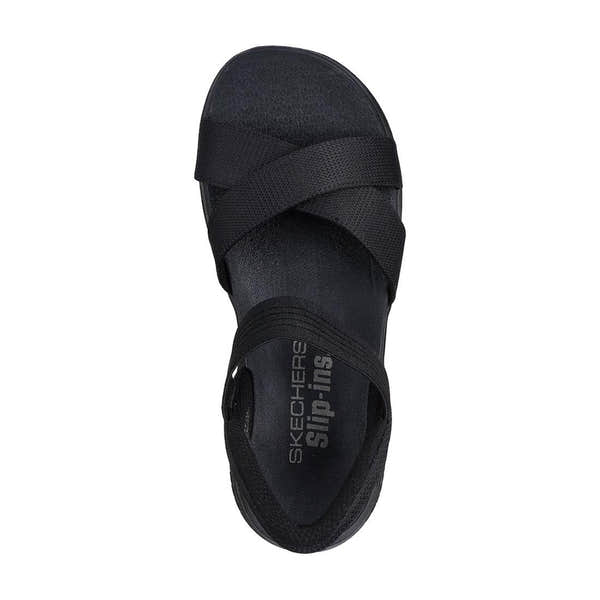 Skechers Ultra Flex 3.0 Never Better women's black textile slip-on elasticated sandals.