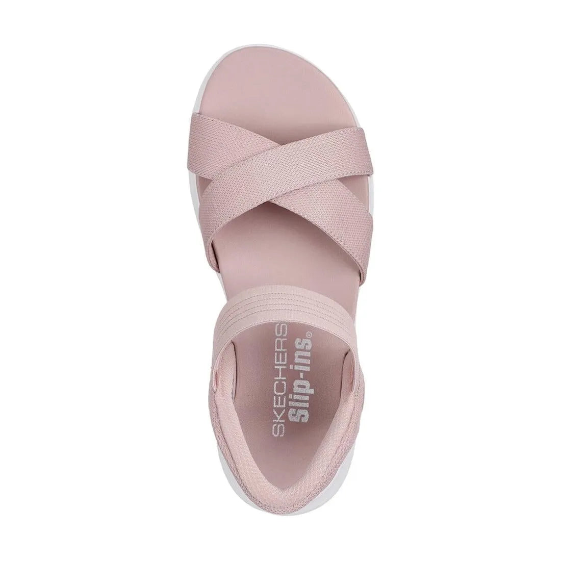Skechers Ultra Flex 3.0 Ladies Blush Textile Elasticated Sandals with crisscross straps and cushioned sole.
