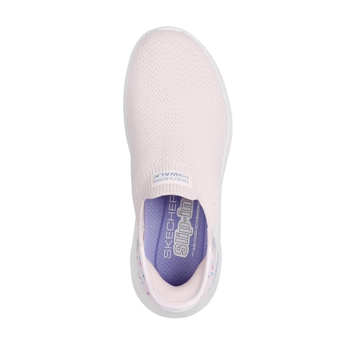 Skechers Go Walk Flex Sunset Rose women's light pink slip-on Trainers with breathable textile upper.