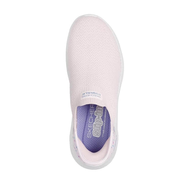 Skechers Go Walk Flex Sunset Rose women's light pink slip-on Trainers with breathable textile upper.