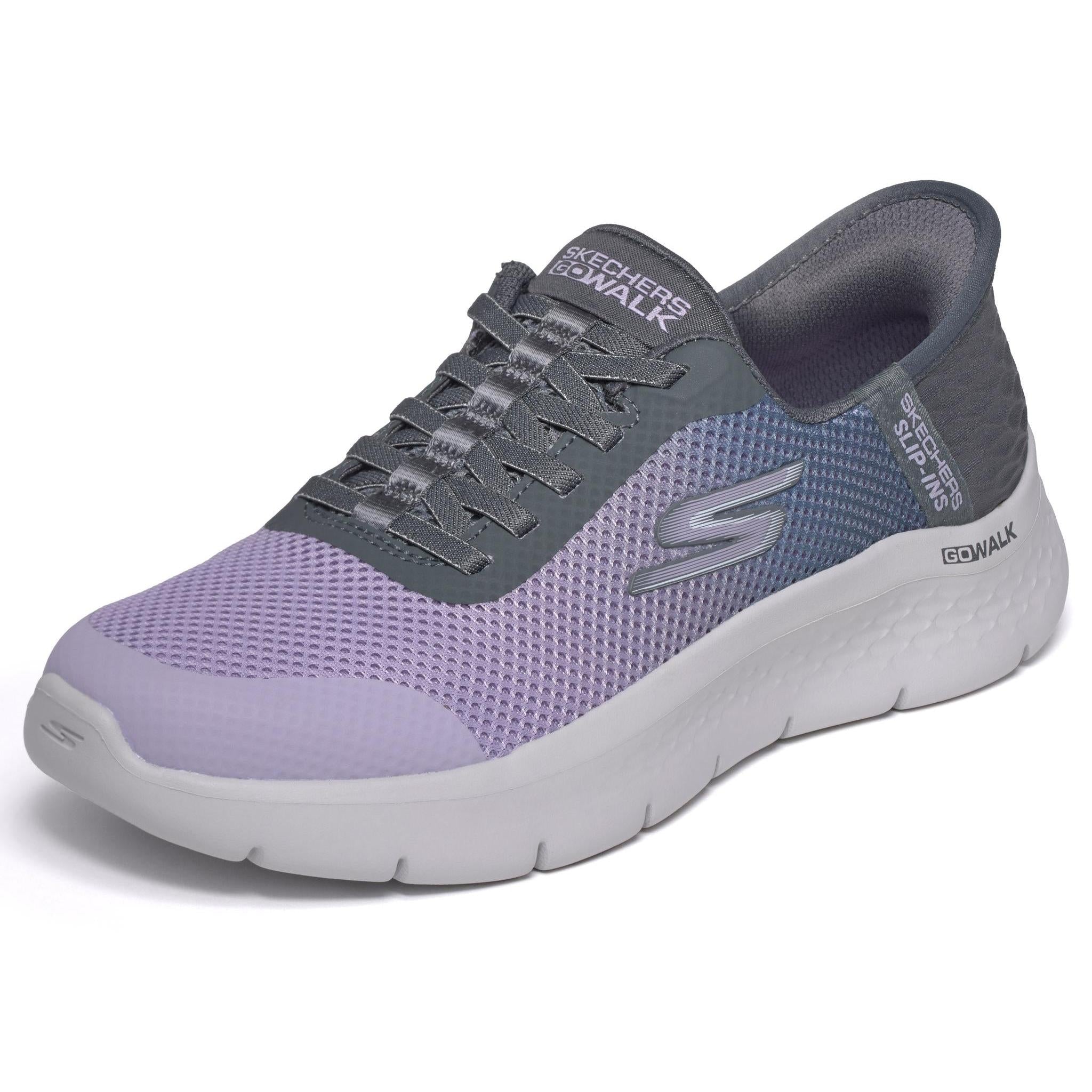 Skechers 124836 Go Walk Flex - Grand Entry Ladies Charcoal Textile Trainers, left side view.