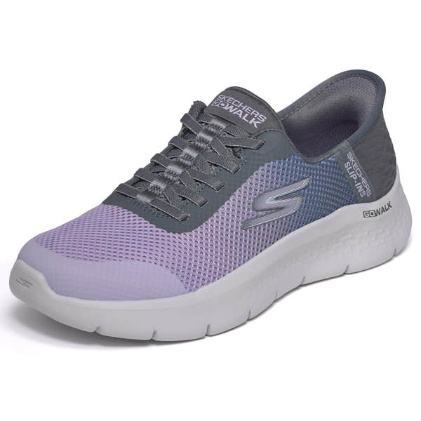 Skechers 124836 Go Walk Flex - Grand Entry Ladies Charcoal Textile Trainers, left side view.