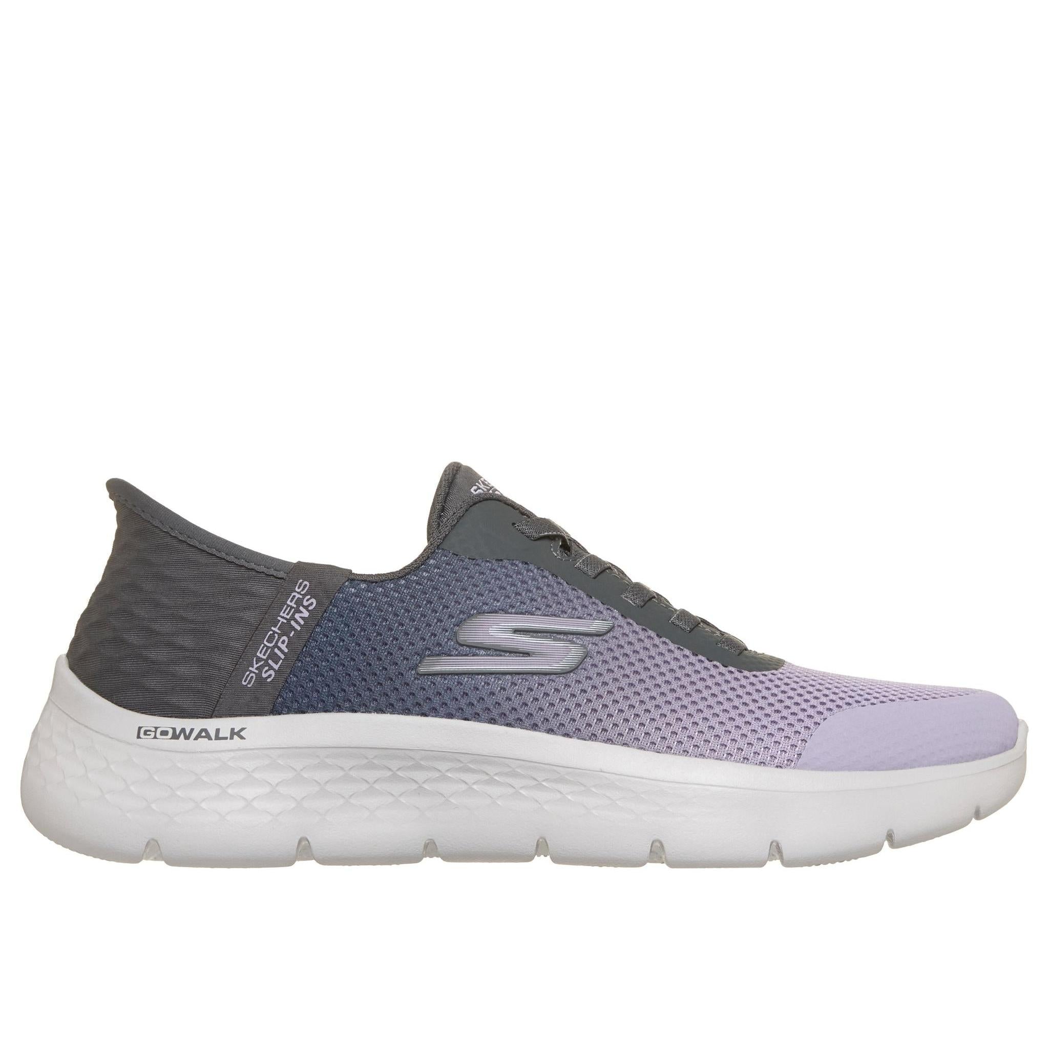 Skechers 124836 Go Walk Flex - Grand Entry Ladies Charcoal Textile Trainers, front three-quarter view.