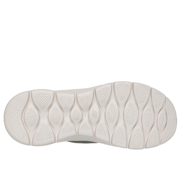 Skechers Go Walk Flex ladies' slip-on trainers in olive vegan textile with textured white outsole.