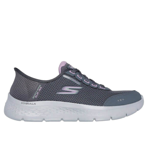 Skechers 124846 Go Walk Flex - Clear Hands Free Ladies Charcoal Lavender Textile Waterproof Vegan Slip On Trainers-elevate your sole