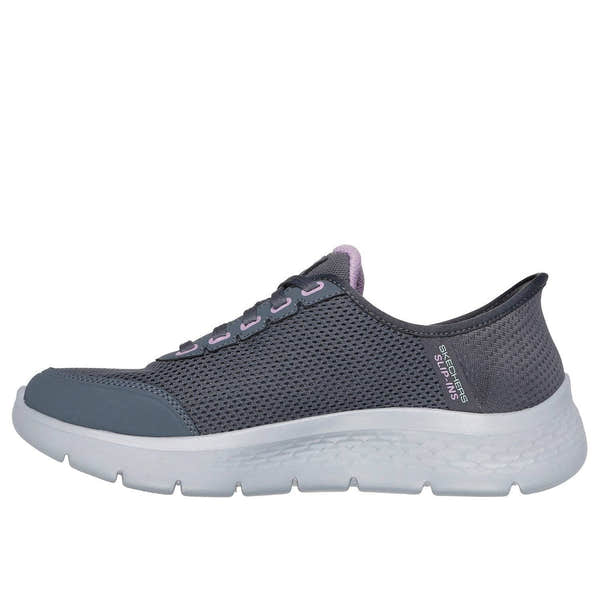 Skechers 124846 Go Walk Flex - Clear Hands Free Ladies Charcoal Lavender Textile Waterproof Vegan Slip On Trainers-elevate your sole