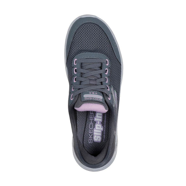 Skechers 124846 Go Walk Flex - Clear Hands Free Ladies Charcoal Lavender Textile Waterproof Vegan Slip On Trainers-elevate your sole