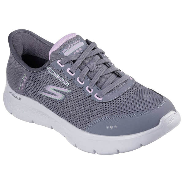 Skechers 124846 Go Walk Flex - Clear Hands Free Ladies Charcoal Lavender Textile Waterproof Vegan Slip On Trainers-elevate your sole