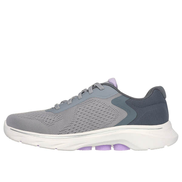 Skechers 125215 Go Walk 7 - Cosmic Waves Ladies Grey Lavender Textile Vegan Slip On Trainers-elevate your sole