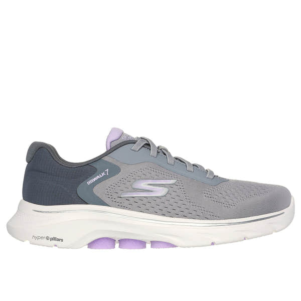 Skechers 125215 Go Walk 7 - Cosmic Waves Ladies Grey Lavender Textile Vegan Slip On Trainers-elevate your sole