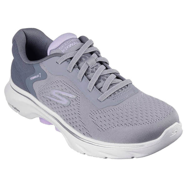 Skechers 125215 Go Walk 7 - Cosmic Waves Ladies Grey Lavender Textile Vegan Slip On Trainers-elevate your sole