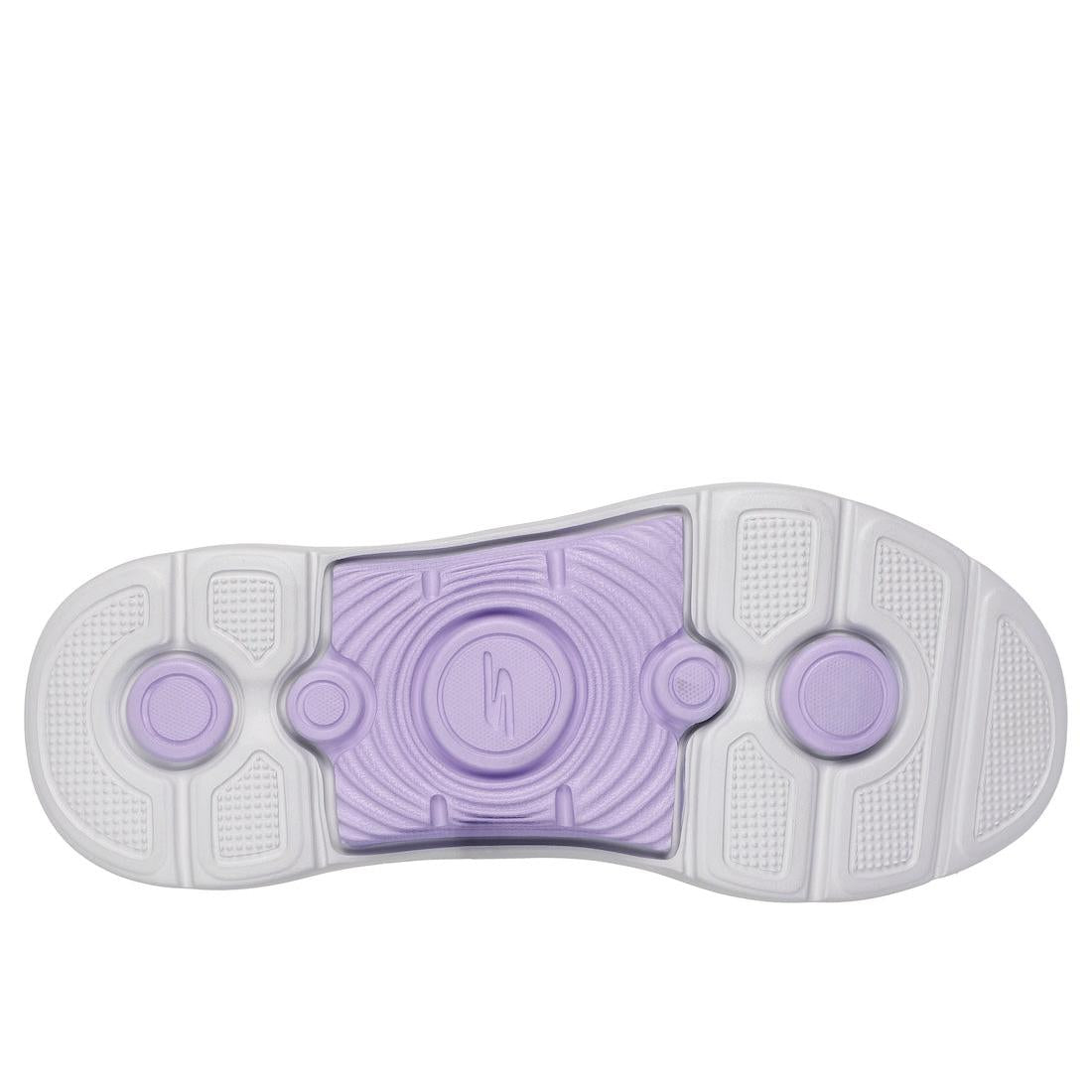 Skechers Go Walk Arch Fit 2.0 women's trainers with grey and lavender textile, arch support, lace-up design, and cushioned outsole.