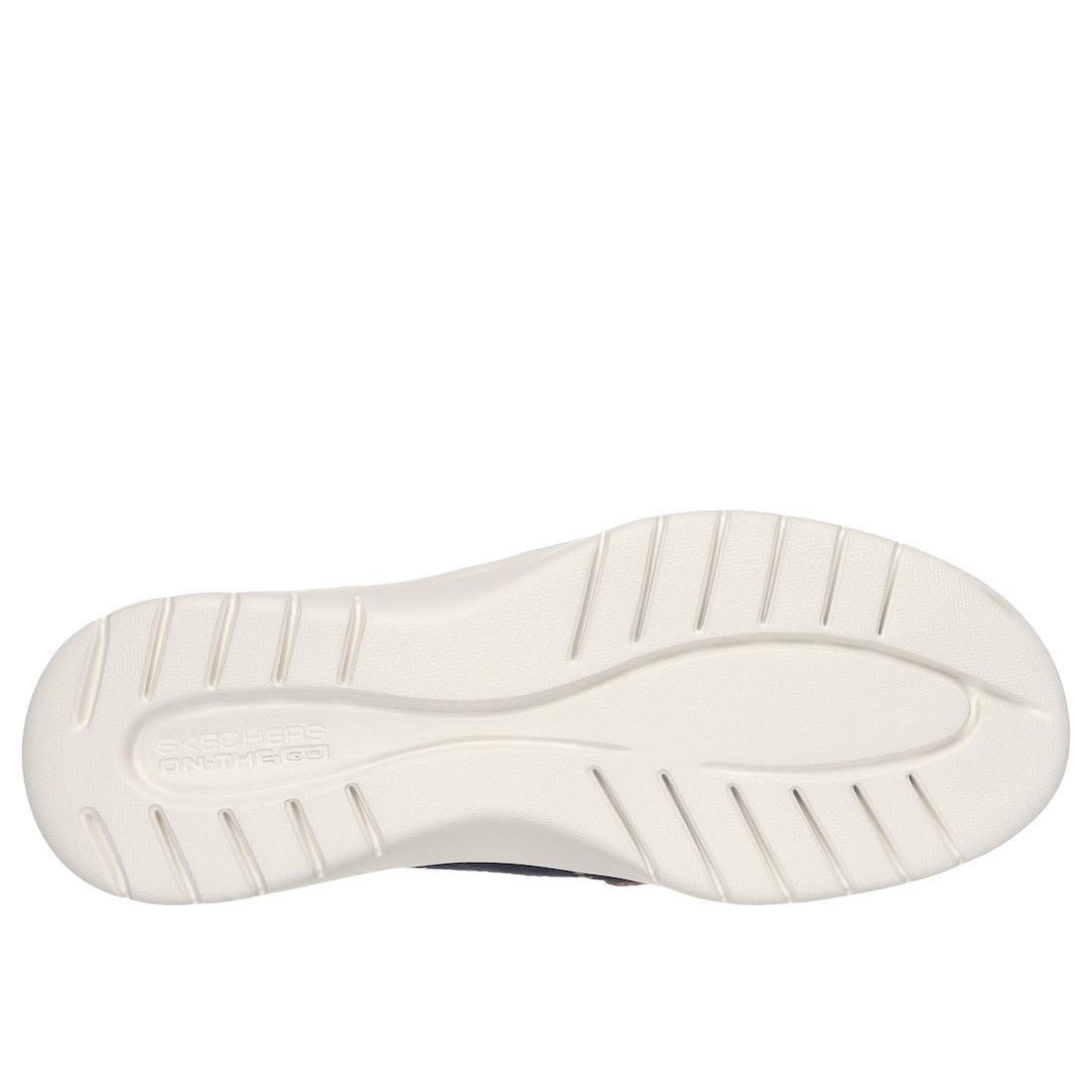Skechers On-The-Go Flex Palmilla Ladies Navy Slip-On Shoes with cushioned sole and lightweight, breathable design.