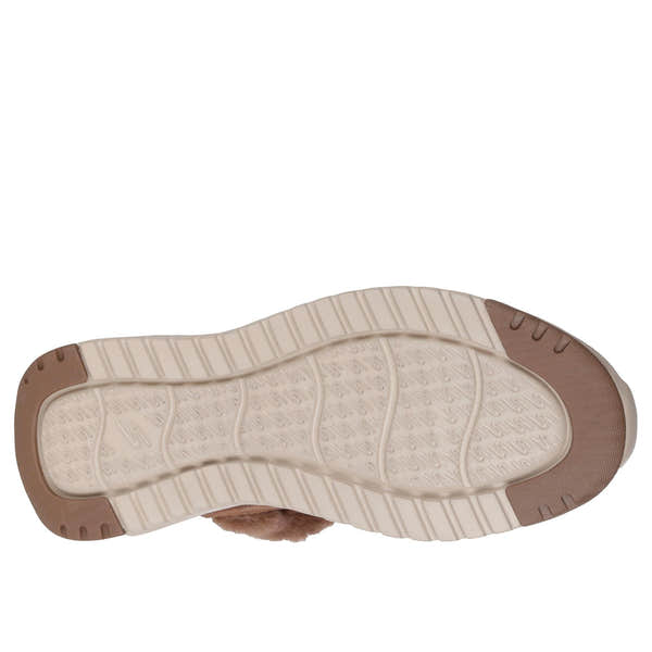 Skechers Cozy Step Ladies Chocolate Suede Pull-On Ankle Boots with cushioned outsole and slip-on design.