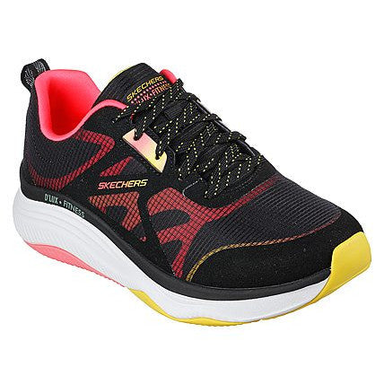 Skechers 149834 D’Lux Fitness Ladies Black Multi Textile Vegan Lace Up Trainers-elevate your sole