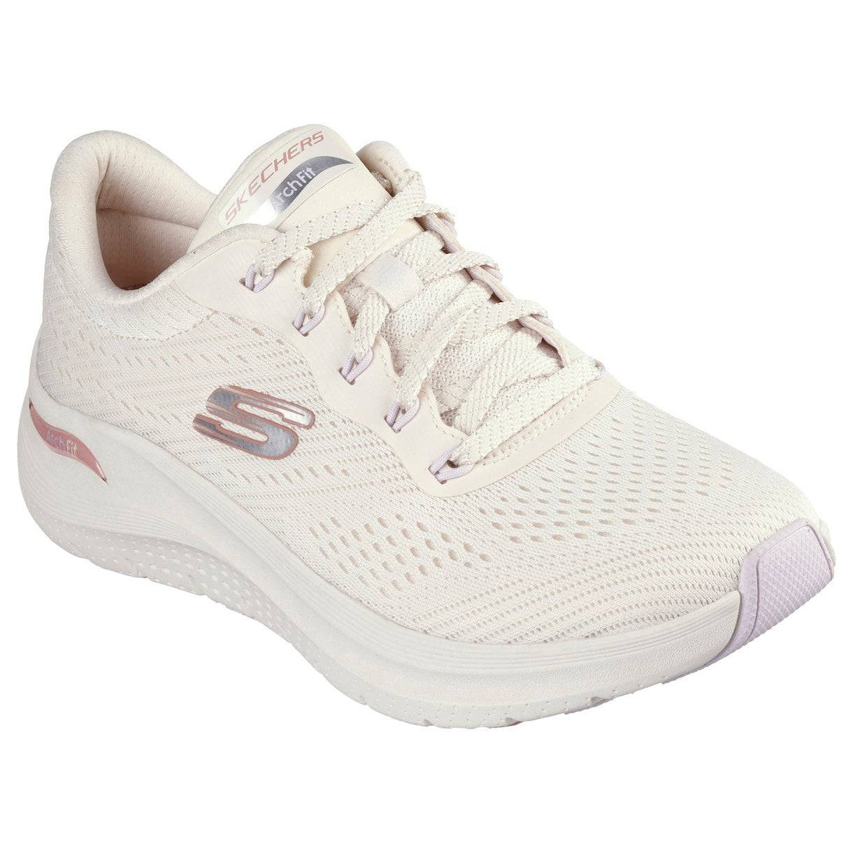 Skechers 150051 Arch Fit 2.0 - Big League Ladies Natural Multi Textile Vegan Arch Support Lace Up Trainers-elevate your sole