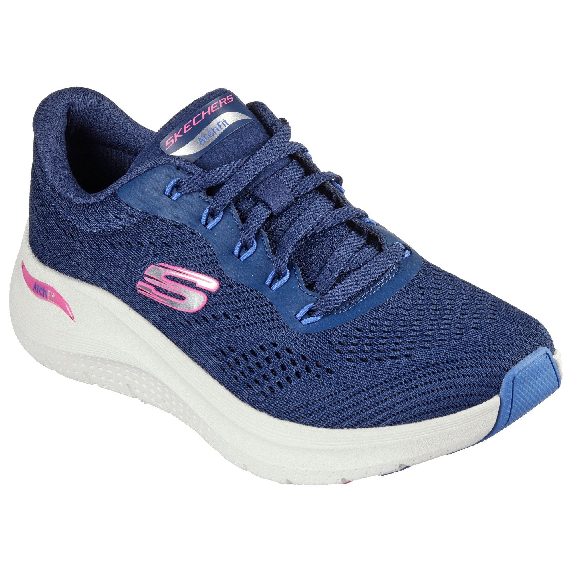 Skechers 150051 Arch Fit 2.0 - Big League Ladies Navy Multi Textile Vegan Arch Support Lace Up Trainers-elevate your sole