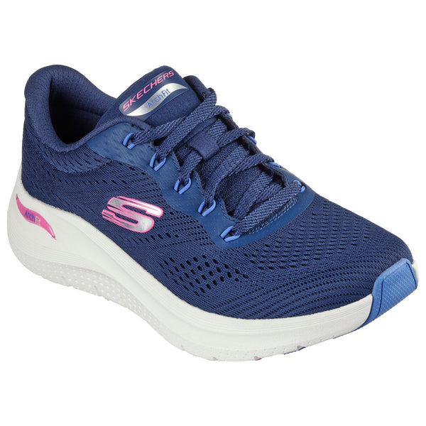 Skechers 150051 Arch Fit 2.0 - Big League Ladies Navy Multi Textile Vegan Arch Support Lace Up Trainers-elevate your sole