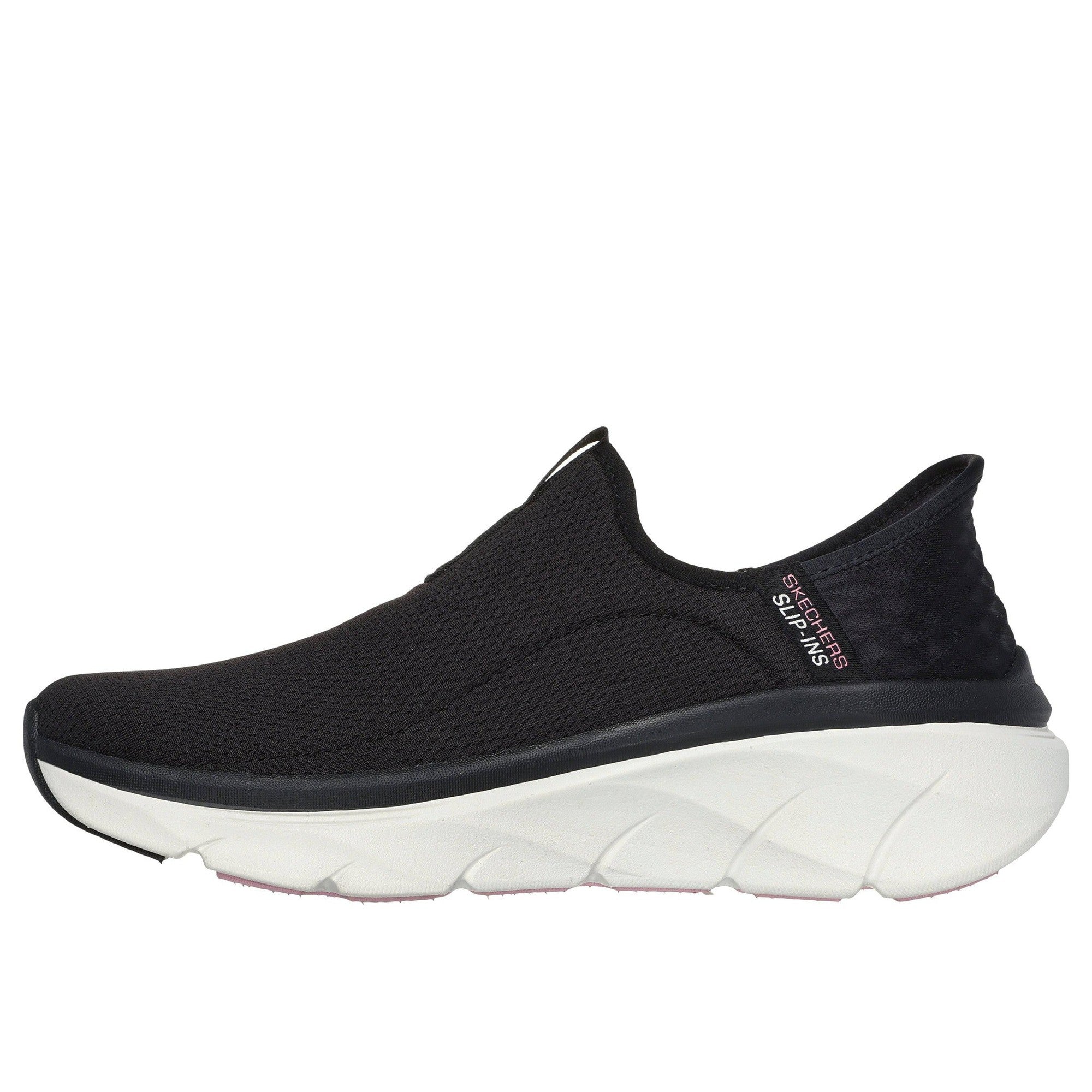 Skechers 150099 D'lux Walker 2.0-Happy Step Slip Ins Ladies Black Pink Textile Vegan Slip On Trainers-elevate your sole