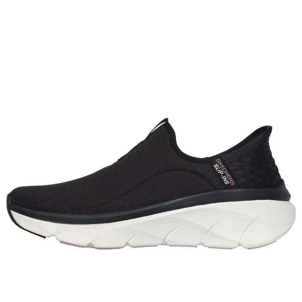 Skechers 150099 D'lux Walker 2.0-Happy Step Slip Ins Ladies Black Pink Textile Vegan Slip On Trainers-elevate your sole