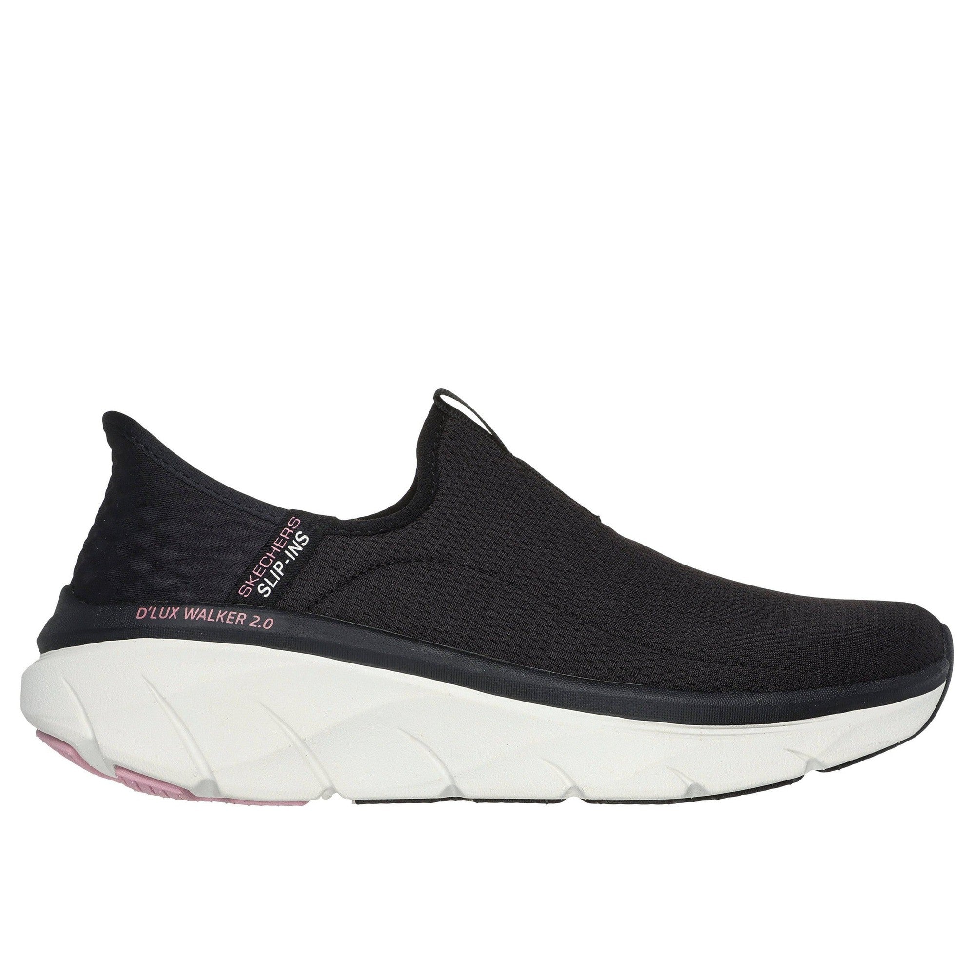 Skechers 150099 D'lux Walker 2.0-Happy Step Slip Ins Ladies Black Pink Textile Vegan Slip On Trainers-elevate your sole