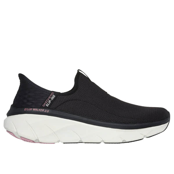 Skechers 150099 D'lux Walker 2.0-Happy Step Slip Ins Ladies Black Pink Textile Vegan Slip On Trainers-elevate your sole