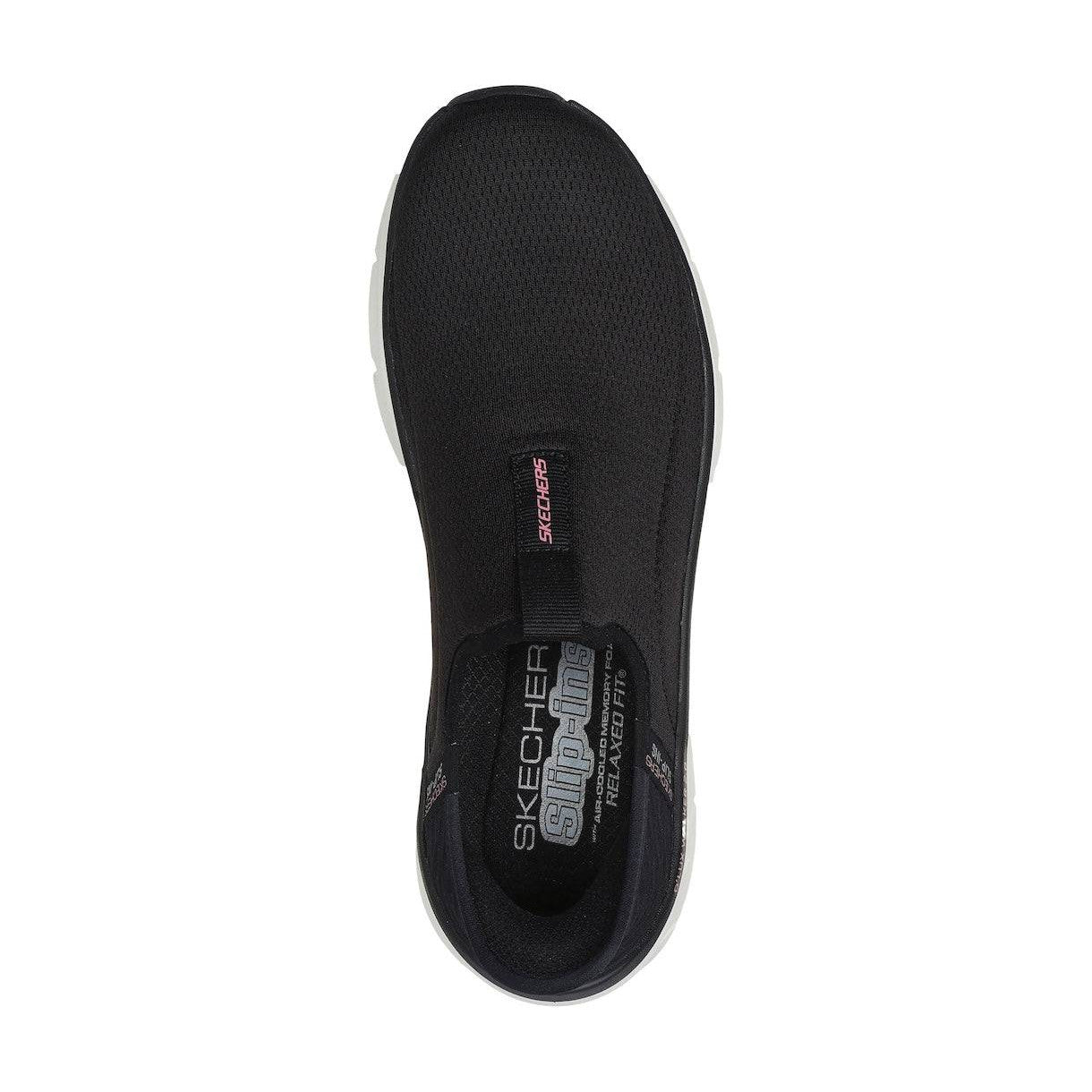 Skechers 150099 D'lux Walker 2.0-Happy Step Slip Ins Ladies Black Pink Textile Vegan Slip On Trainers-elevate your sole