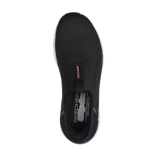 Skechers 150099 D'lux Walker 2.0-Happy Step Slip Ins Ladies Black Pink Textile Vegan Slip On Trainers-elevate your sole