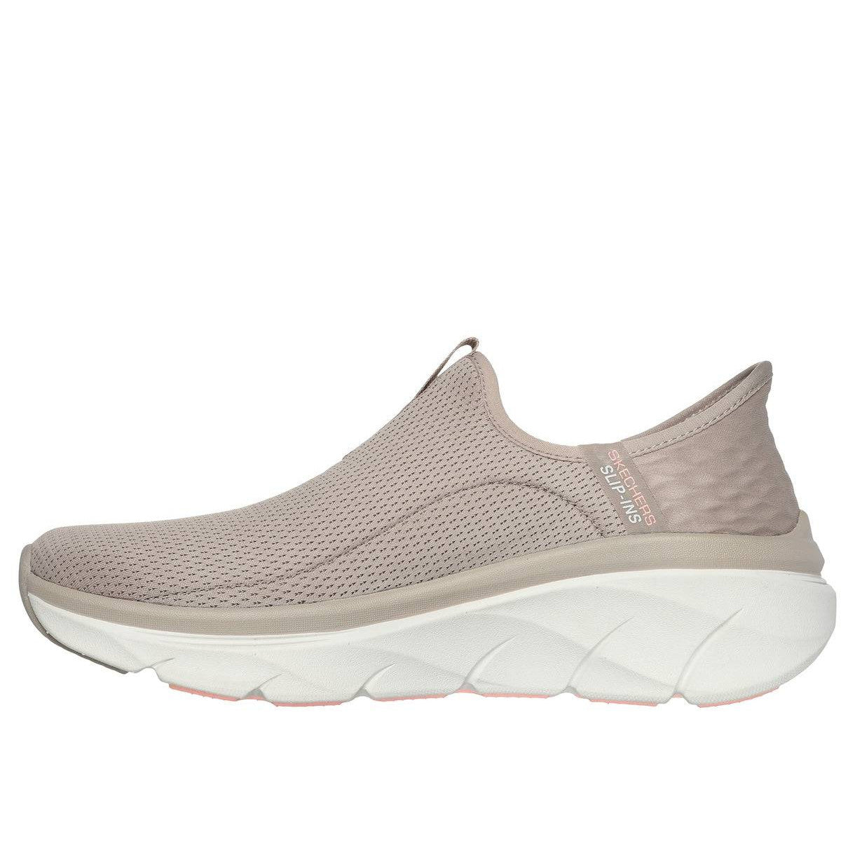 Skechers 150099 D'lux Walker 2.0-Happy Step Slip Ins Ladies Taupe Charcoal Textile Vegan Slip On Trainers-elevate your sole
