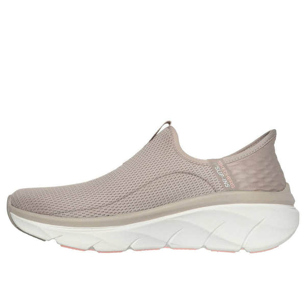 Skechers 150099 D'lux Walker 2.0-Happy Step Slip Ins Ladies Taupe Charcoal Textile Vegan Slip On Trainers-elevate your sole