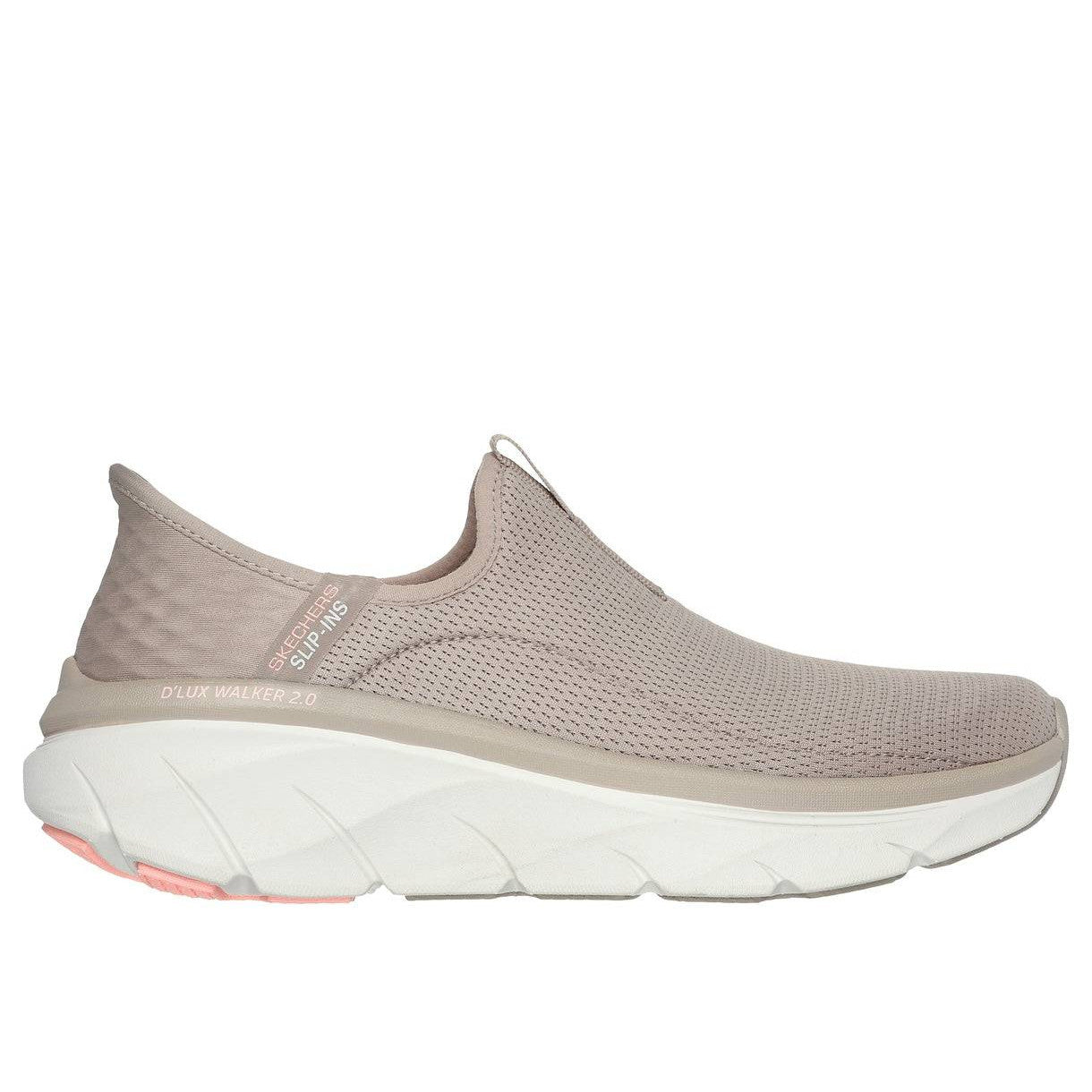 Skechers 150099 D'lux Walker 2.0-Happy Step Slip Ins Ladies Taupe Charcoal Textile Vegan Slip On Trainers-elevate your sole