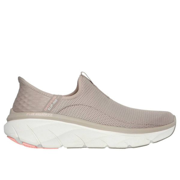 Skechers 150099 D'lux Walker 2.0-Happy Step Slip Ins Ladies Taupe Charcoal Textile Vegan Slip On Trainers-elevate your sole