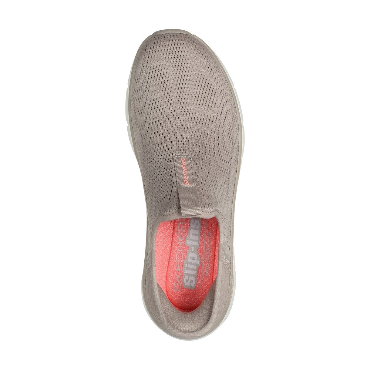 Skechers 150099 D'lux Walker 2.0-Happy Step Slip Ins Ladies Taupe Charcoal Textile Vegan Slip On Trainers-elevate your sole