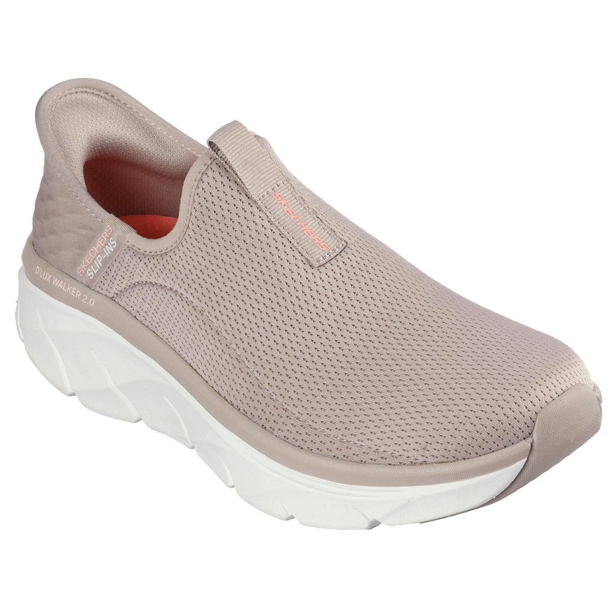 Skechers 150099 D'lux Walker 2.0-Happy Step Slip Ins Ladies Taupe Charcoal Textile Vegan Slip On Trainers-elevate your sole