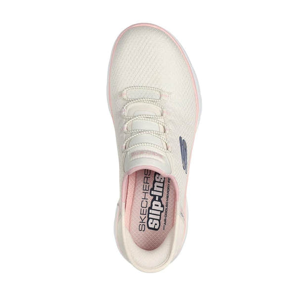 Skechers Summits Diamond Dream women's lace-up trainers in natural and pink textile with rubber sole.