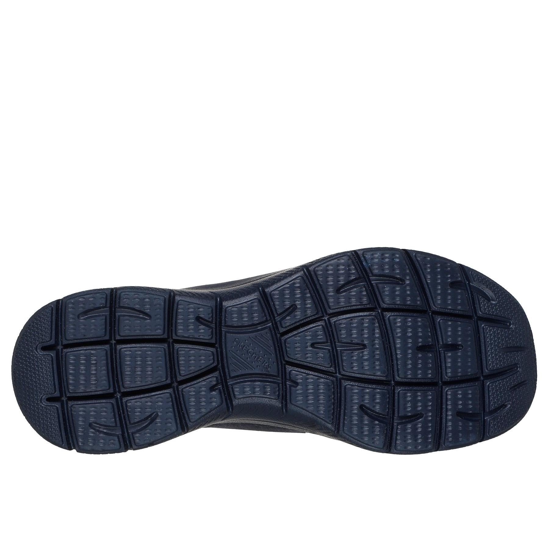 Skechers 150128 Summits - Classy Night Slip Ins Ladies Dark Navy Textile Vegan Slip On Trainers, sole and tread view.