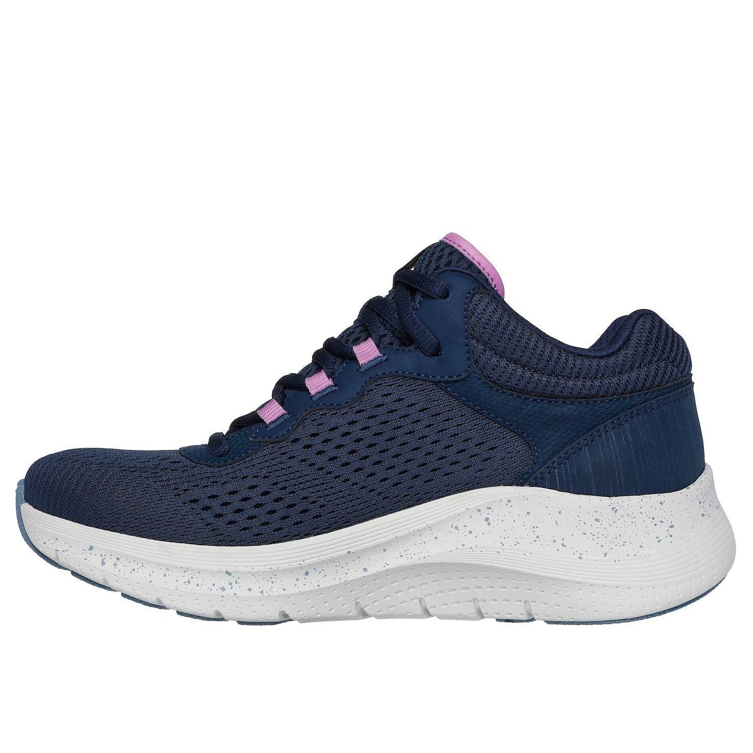 Skechers 150194 Arch Fit 2.0-Rainy Days Ladies Navy Purple Textile Waterproof Vegan Arch Support Lace Up Ankle Boots-elevate your sole