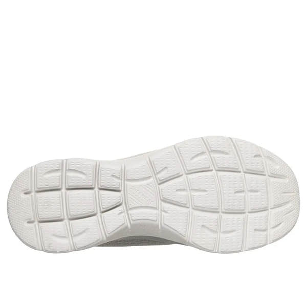 Skechers Summits Dream Chaser ladies slip-on trainers in grey and mint vegan textile with cushioned white outsole.