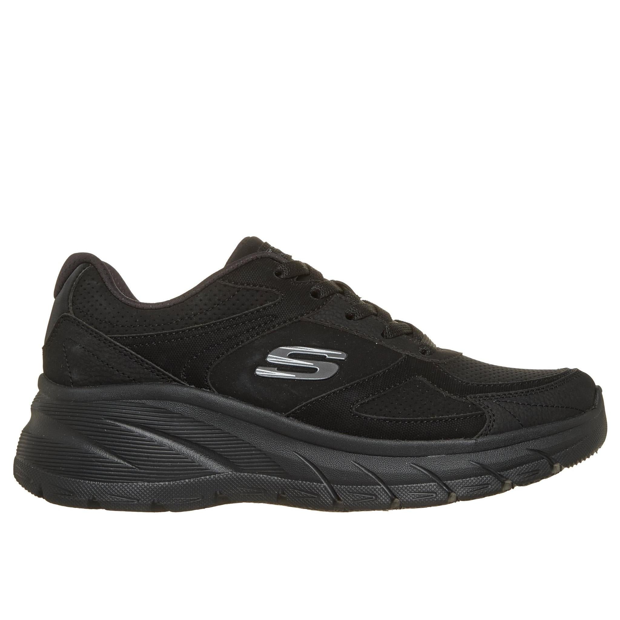 Skechers 150386 Fashion Fit 2.0 - Vintage Ris Ladies Black Shoes, front three-quarter view.