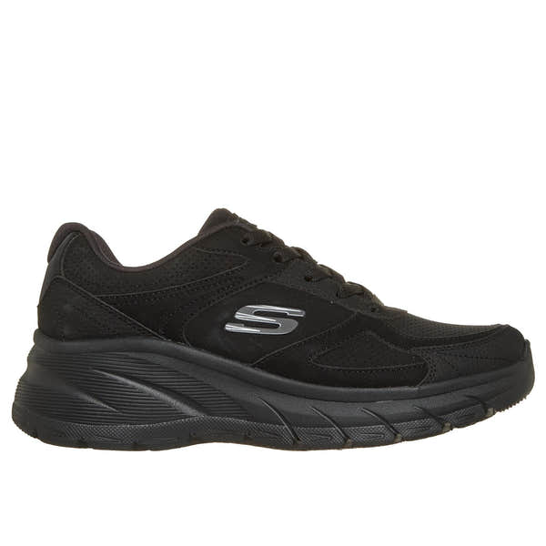 Skechers 150386 Fashion Fit 2.0 - Vintage Ris Ladies Black Shoes, front three-quarter view.