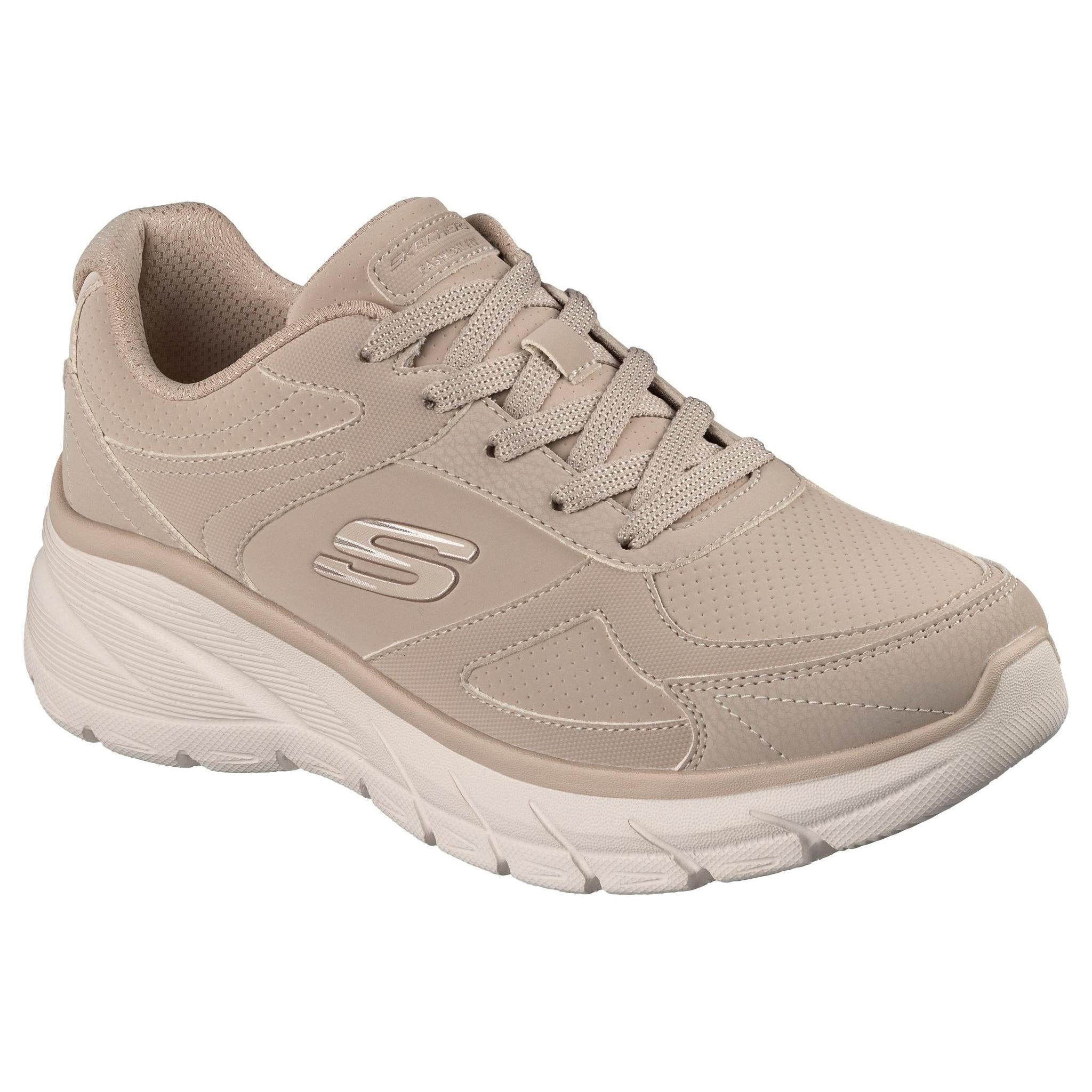 Skechers 150386 Fashion Fit 2.0 - Vintage Ris Ladies Taupe Shoes, outer side view.