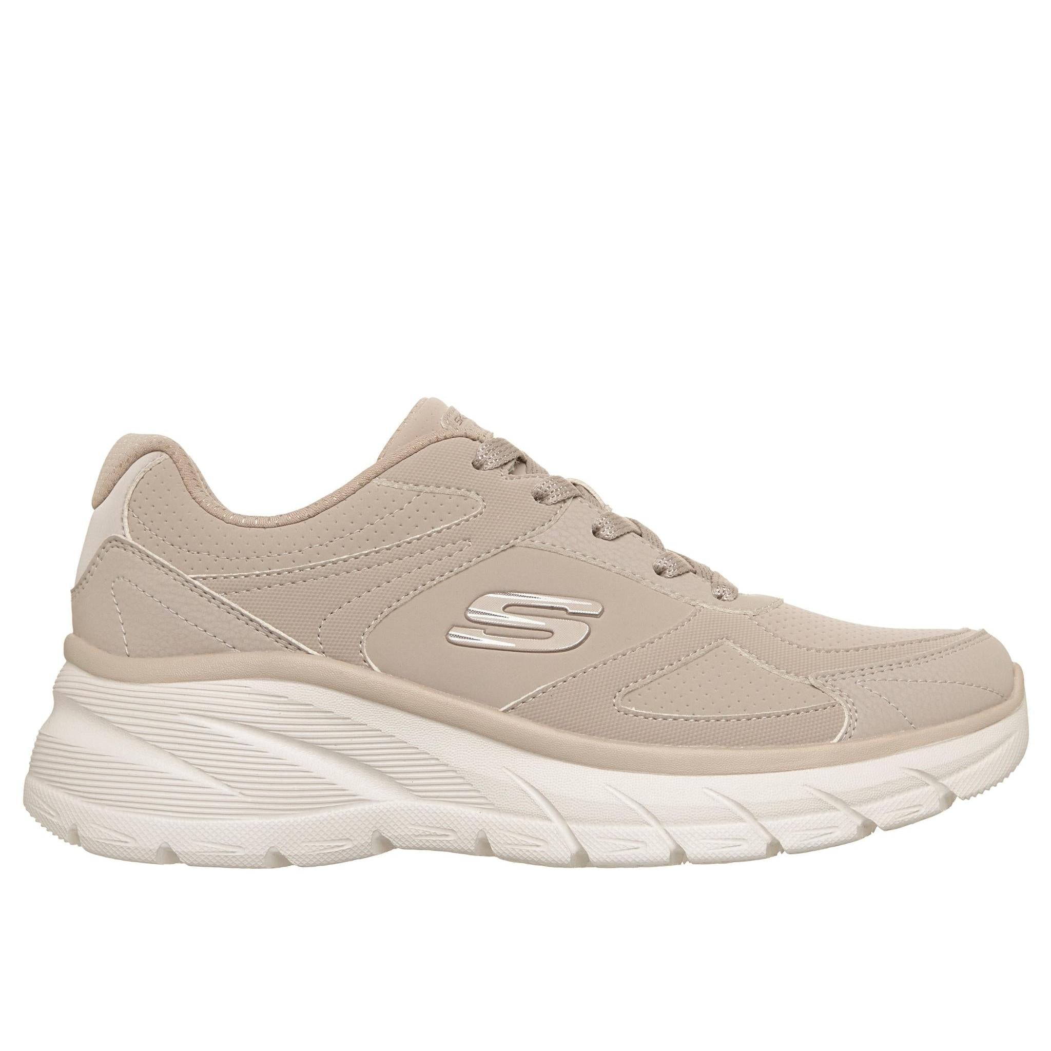 Skechers 150386 Fashion Fit 2.0 - Vintage Ris Ladies Taupe Shoes, front three-quarter view.
